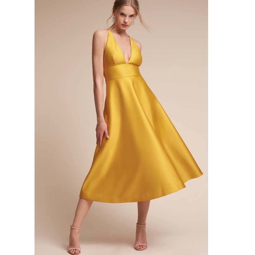 BHLDN Shelby dress by Hitherto in chartreuse SZ 2